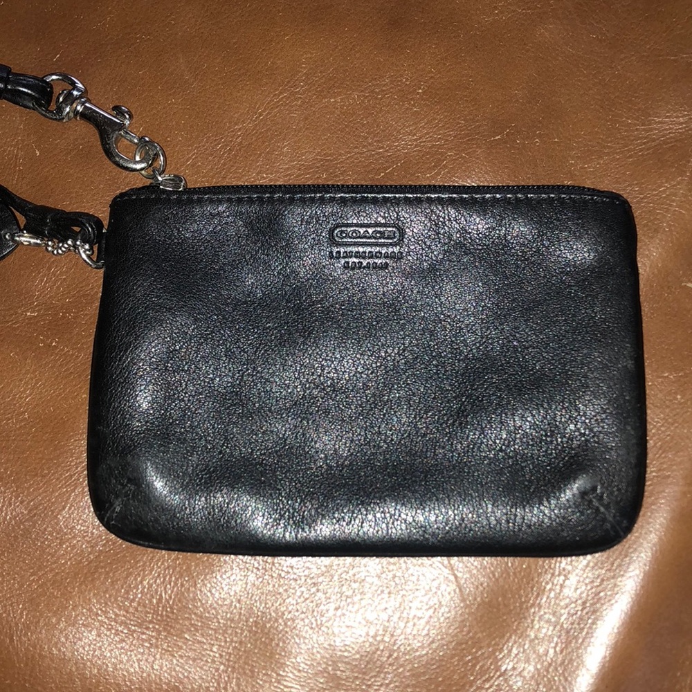 Black leather coach wristlet